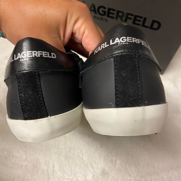 New 9.5 Karl Lagerfeld men’s denim/leather/suede sneakers - Picture 5 of 13